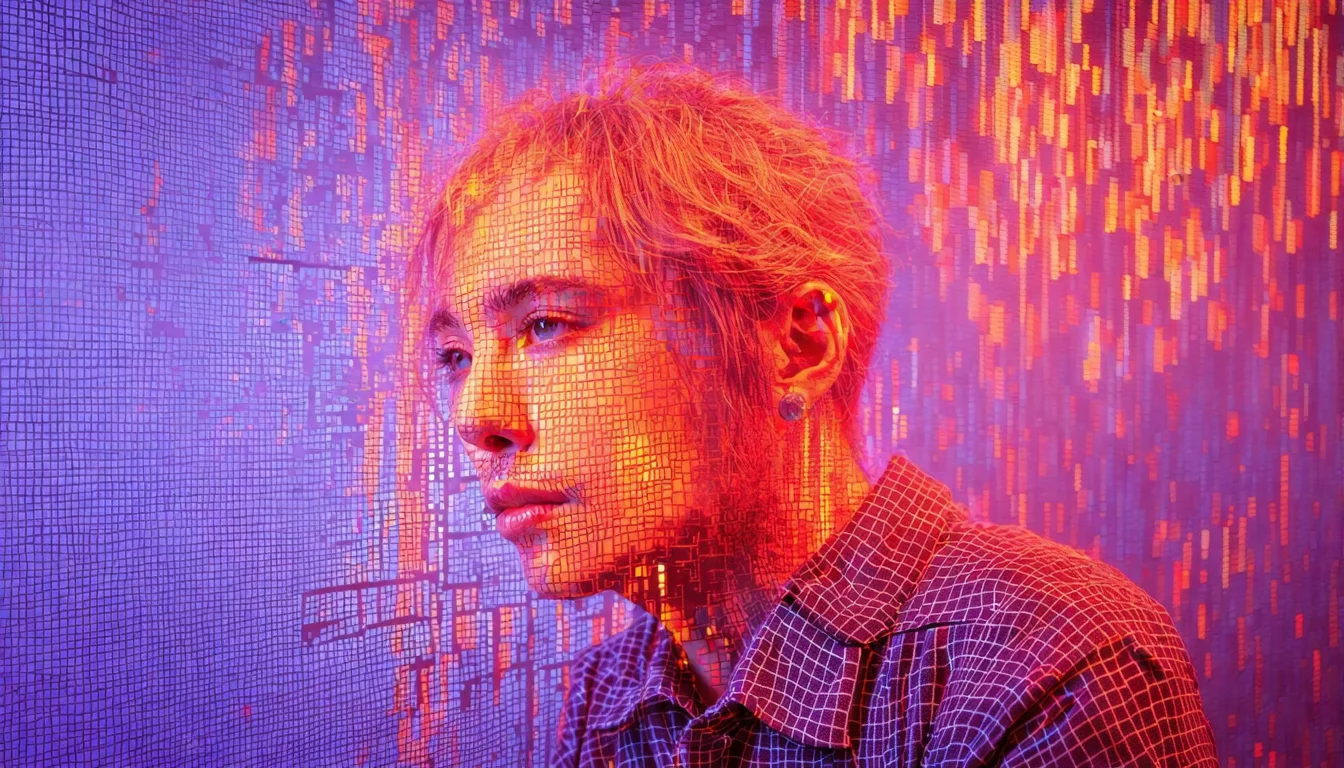 Marketing team batch-producing social media posts with AI tools in the office