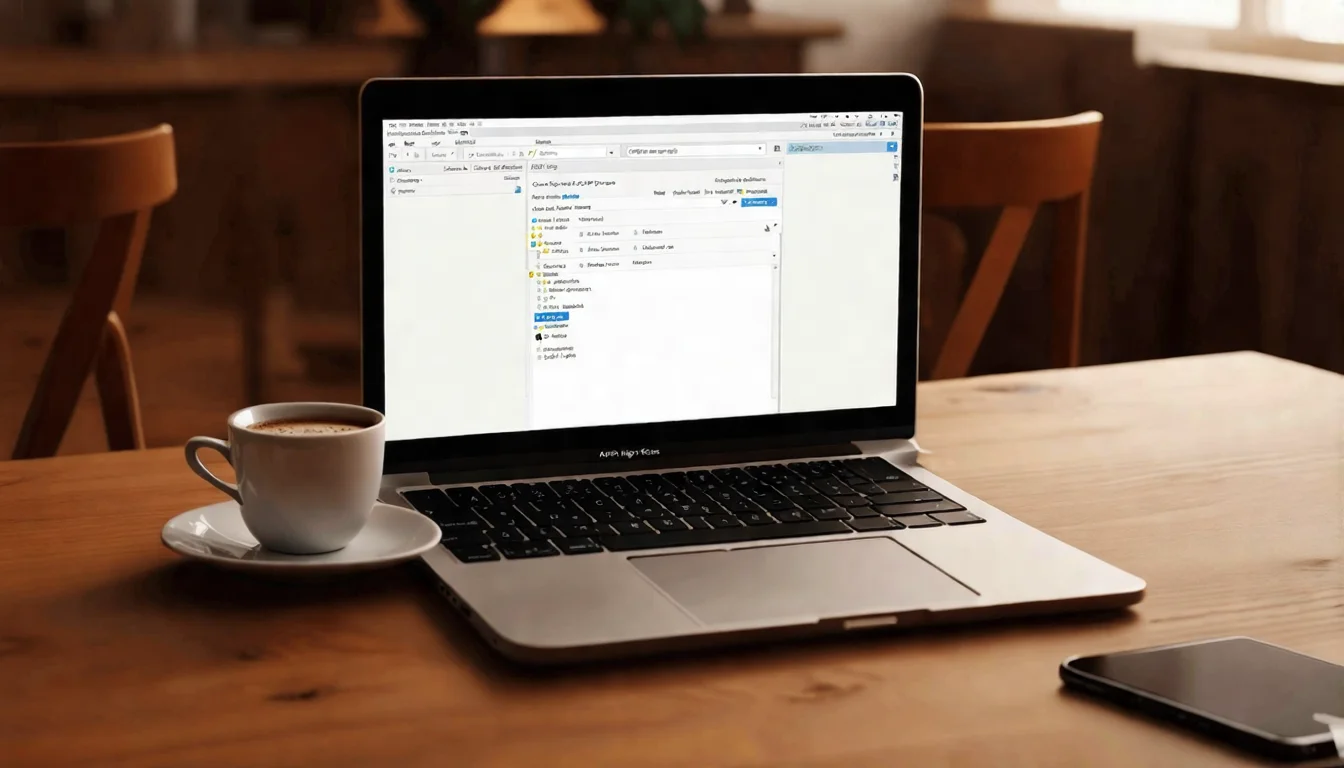 A MacBook Pro screen showing the Anthropic Console API Keys management page, laptop on a wooden table, with a pour-over coffee and phone beside it, cafe background