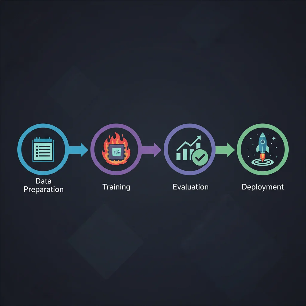 Fine-tuning workflow: Data Preparation, Training, Evaluation, Deployment