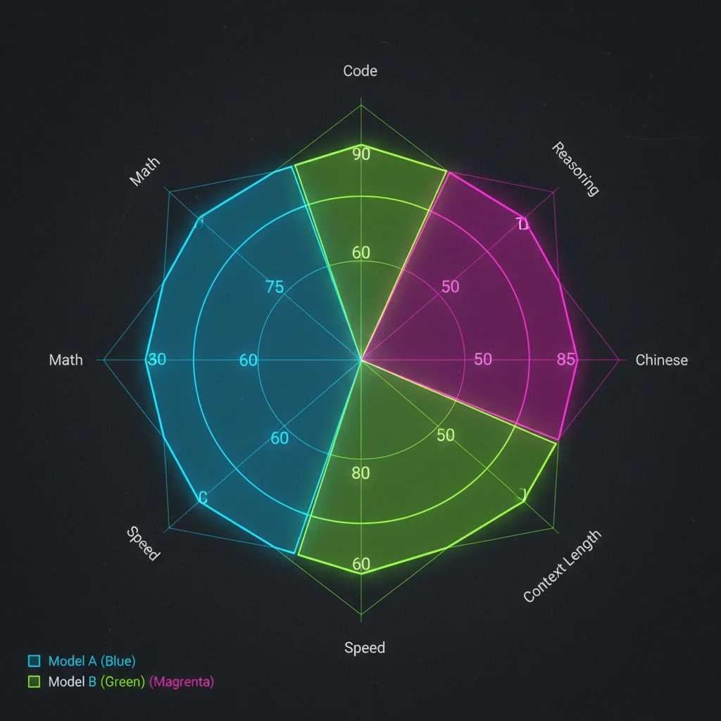 三模型 Benchmark 雷達圖比較