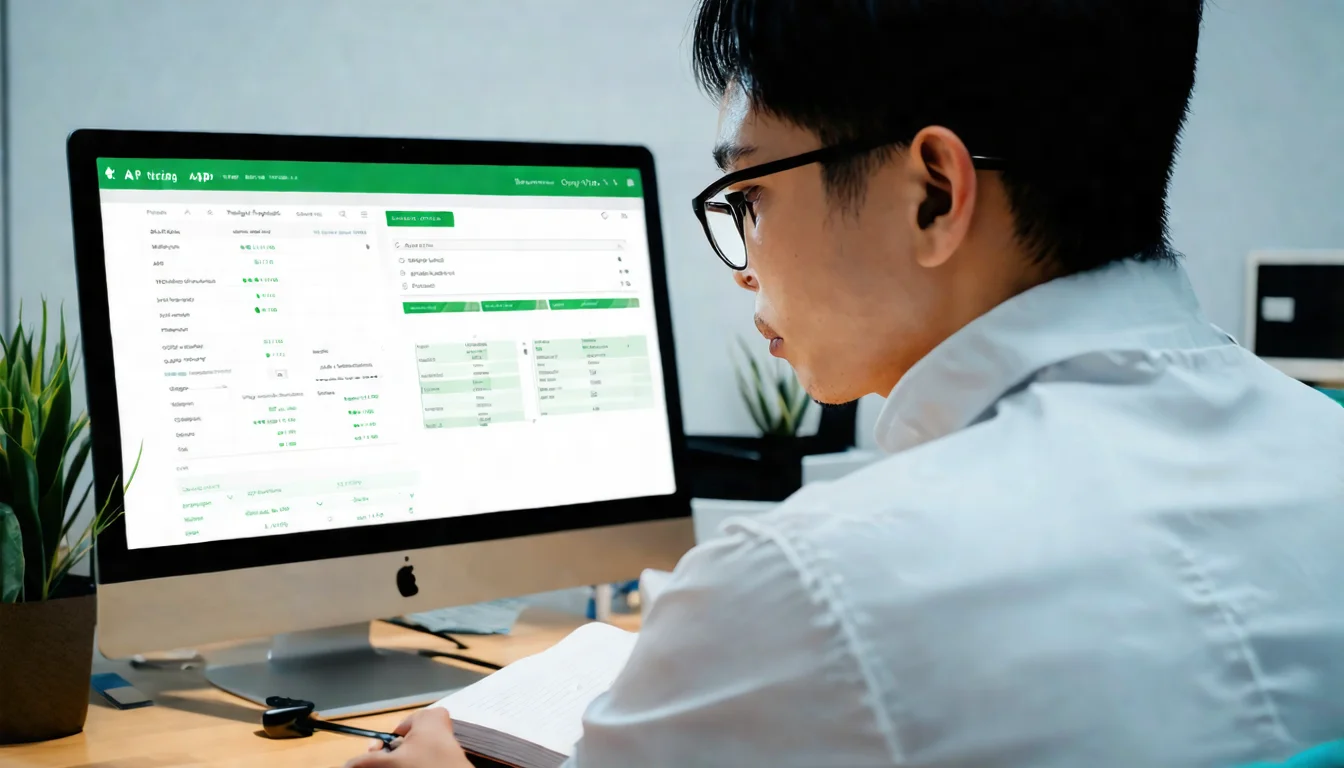 一位戴眼鏡的亞洲男性開發者坐在辦公桌前，正在瀏覽 OpenAI 官網的定價頁面，螢幕上可見不同模型的定價卡片，桌面上放著一本筆記本和螢光筆